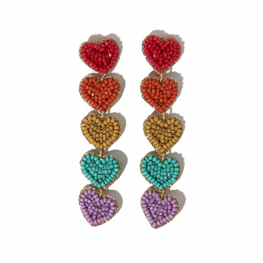 Red Rainbow 5 Heart Dangle Post Earrings